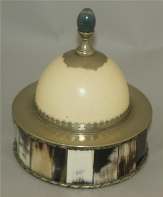 Anthony Redmile. A circular horn and ostrich egg box and cover, 7.25in.